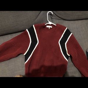 Frame Ribbed Chunky Knit Crop Crew Sweater Maroon Size Medium, like new